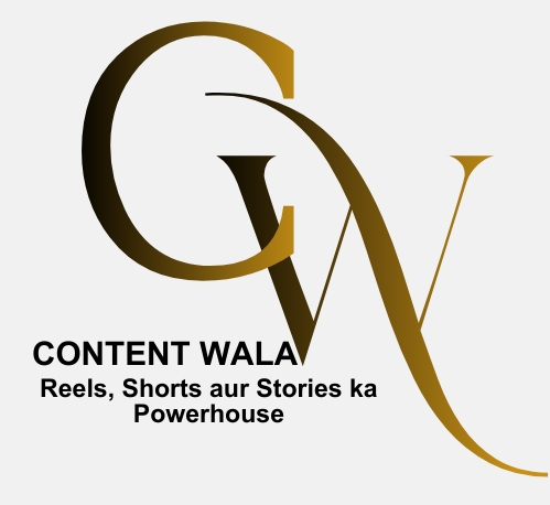 Content Wala logo with stylish CW typography in golden and black color, representing a creative platform for reels, shorts, and stories.